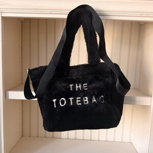 Elegant Black Faux Fur Tote Bag